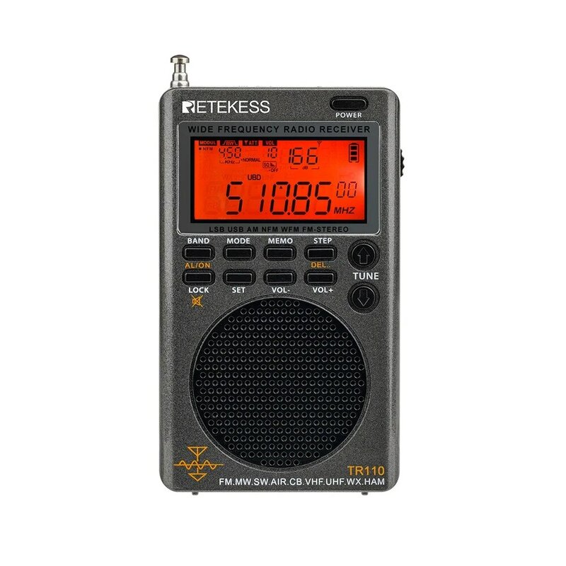 Retekess TR110 portátil SSB radio de onda corta FM MW SW LSB AIR CB VHF UHF banda completa NOAA alerta receptor de radio digital