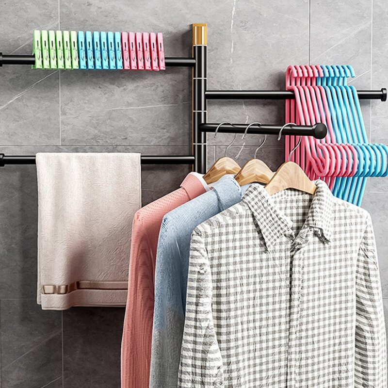 Bathroom Towel Rack Bathroom Shelf Punch-Free Rotating Towel Holder Clothes Storage Rack Home Organizer