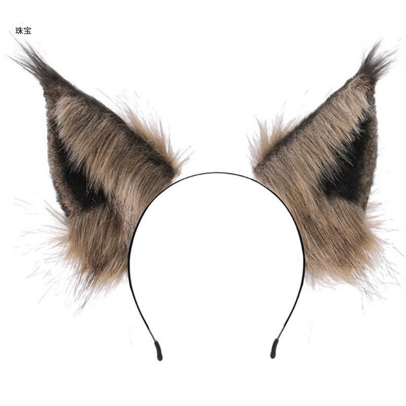 X5qe simulação gatinho orelhas bandana animal peludo cosplay festa argola cabelo