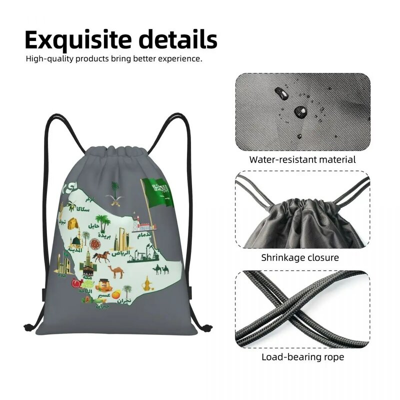 Map Of Saudi Arabia Landmarks Drawstring Backpack Gym Sports Sackpack String Bag for Hiking