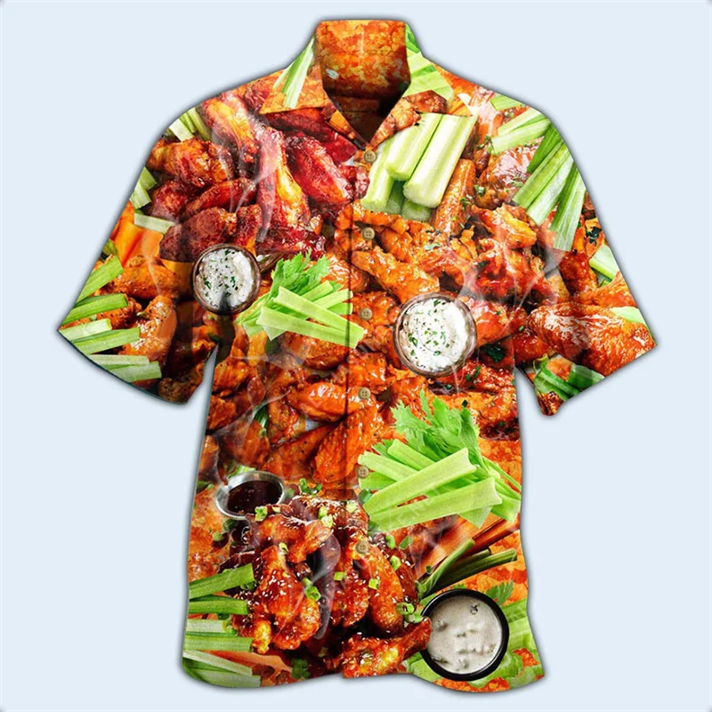 남성용 루즈한 통기성 3D 프린트 치킨 셔츠, 해변 하와이 상의, 반팔, 트렌디하고 멋진 패션, 여름