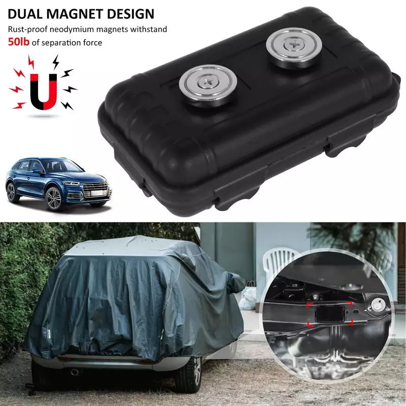 Magnetic Key Holder Under Car Hide Key Box with Strong Magnet Waterproof Magnetic Key Hider Rustproof  Storage Box GPS Locator