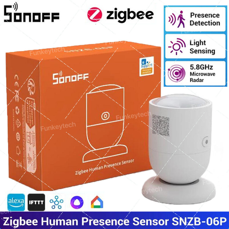 Sonoff ZigBee เซ็นเซอร์ตรวจจับการปรากฏตัวของมนุษย์ SNZB-06P ไมโครเวฟเรดาร์ตรวจจับแสงทำงานร่วมกับ Alexa สำหรับสมาร์ทโฮม
