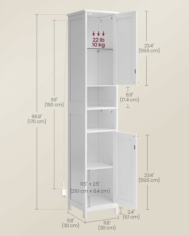 Тонкий, отдельно стоящий узкий шкаф с регулируемыми полками, открытыми отсеками, для небольших помещений