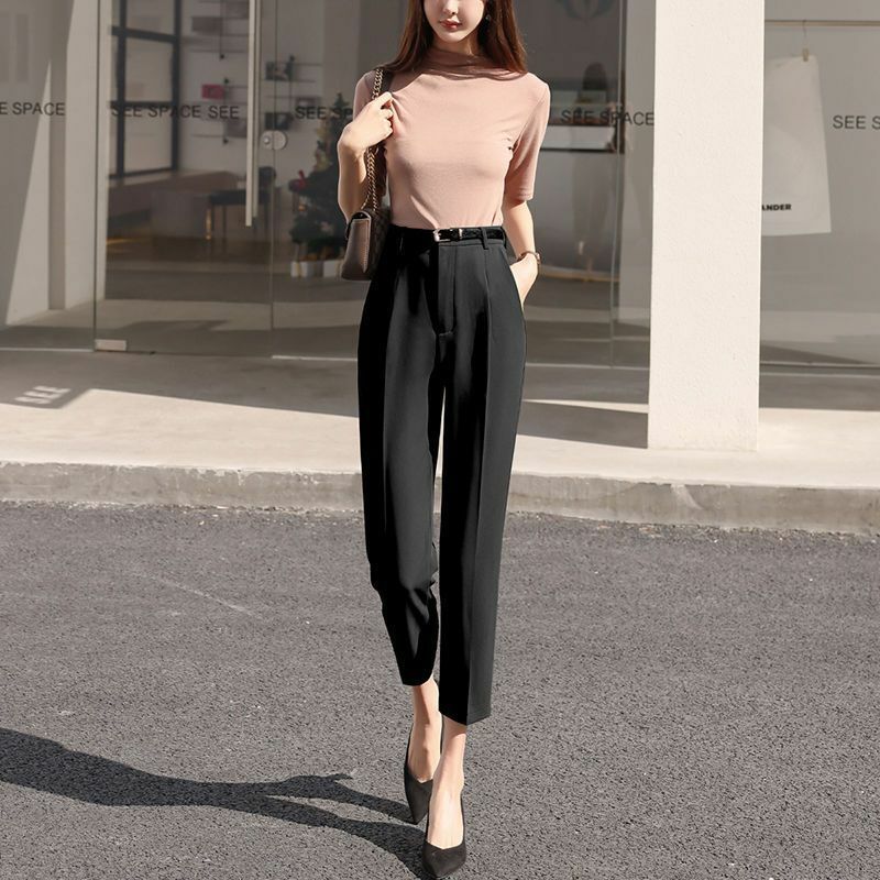 2023 nowa wiosna jesień koreańska damska garnitur Casual długie spodnie moda na co dzień damska luźne kieszenie spodnie z szerokimi nogawkami odzież S09