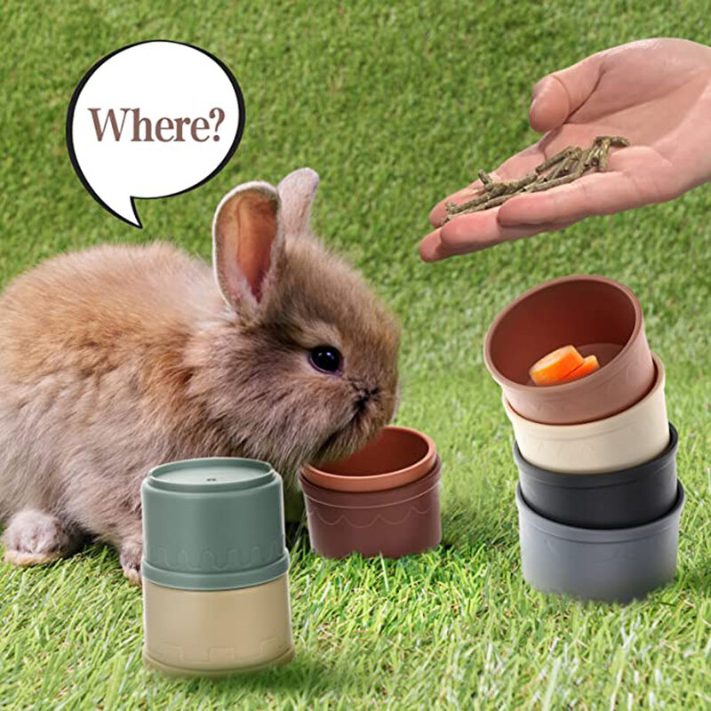 Stacking Cups Toy For Rabbits Multi-colored Reusable Small Animals Puzzle Toys For Hiding Food Playing Small Animals  Pet Toys