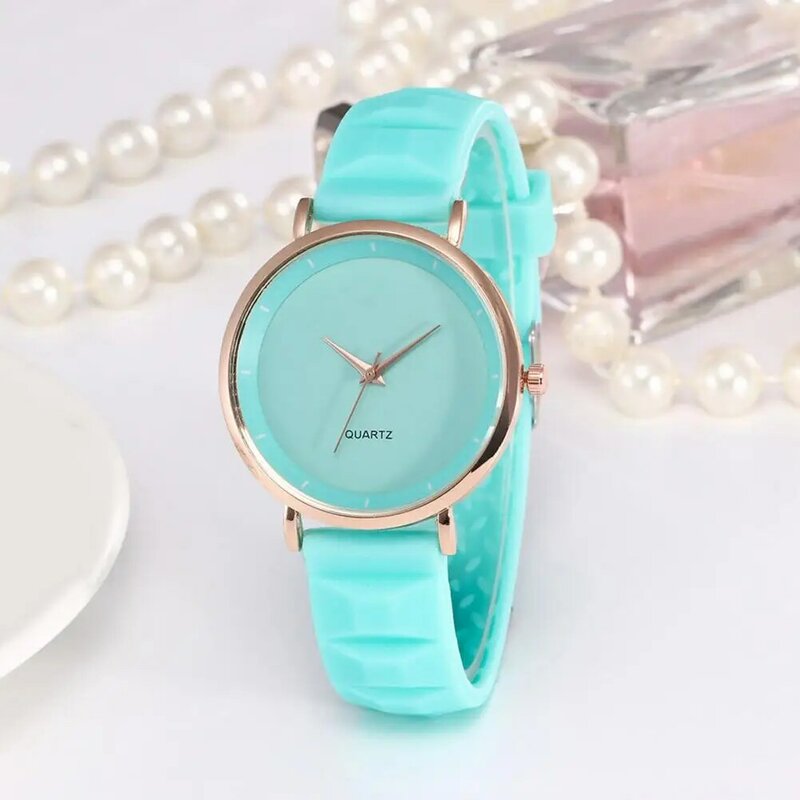 Jam tangan sekolah tali silikon warna-warni jam tangan Quartz untuk wanita dengan putaran Dial akurasi tinggi jam tangan untuk dipakai kencan yang dapat disesuaikan