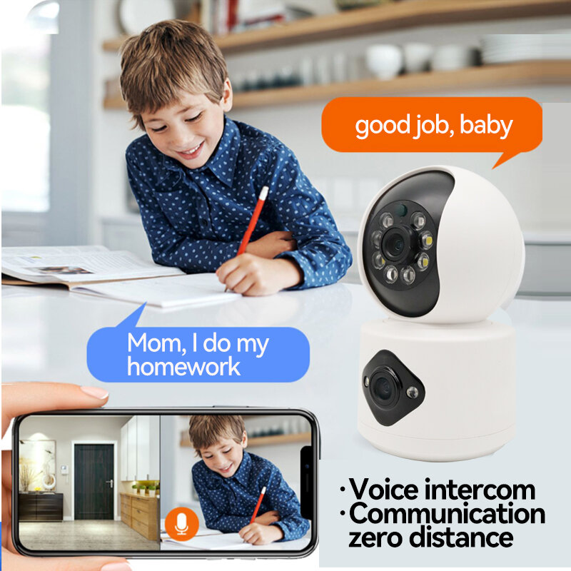 Двойной объектив 4MP WiFi камеры наблюдения IP камеры видеонаблюдения Детский монитор Безопасность Домашнее ночное наблюдение
