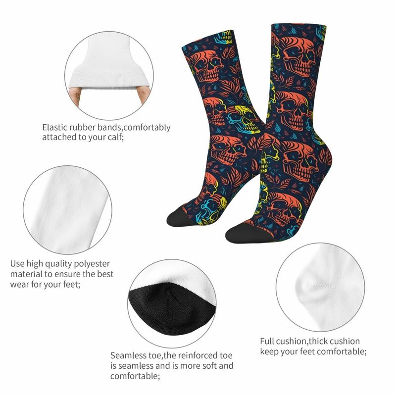 Kaus kaki gila lucu untuk pria tengkorak bunga warna-warni Hip Hop tengkorak Grunge kualitas pola dicetak kaus kaki kru hadiah baru