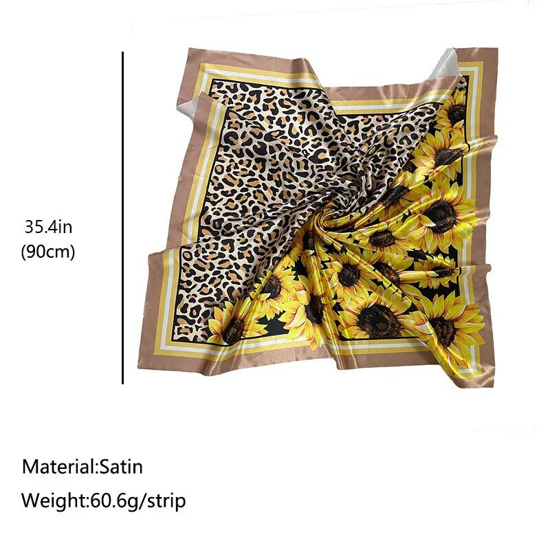 Design de moda americana lenço de seda girassol leopardo costura girassol elemento americano grande toalha quadrada