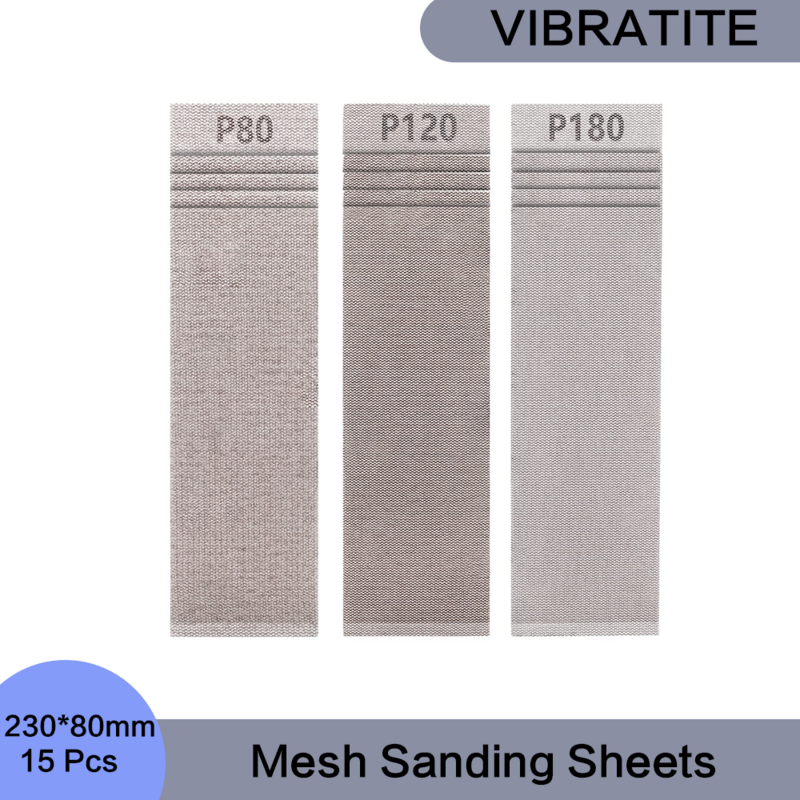80*230mm Mesh Sanding Sheets Hook and Loop Sandpaper Assorted 80/120/180 Grits 15 Pcs for Orbital Sander and Hand Sanding Blocks