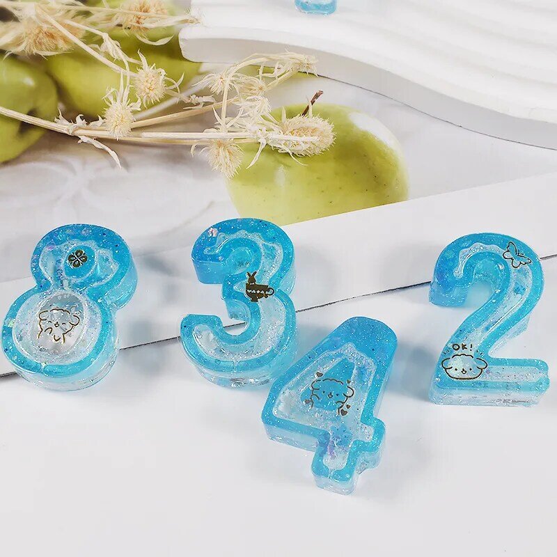 DIY Crystal Resin Mold Arabic Number Quicksand Keychain Pendant Jewelry Silicone Molds For Resin Making Craft