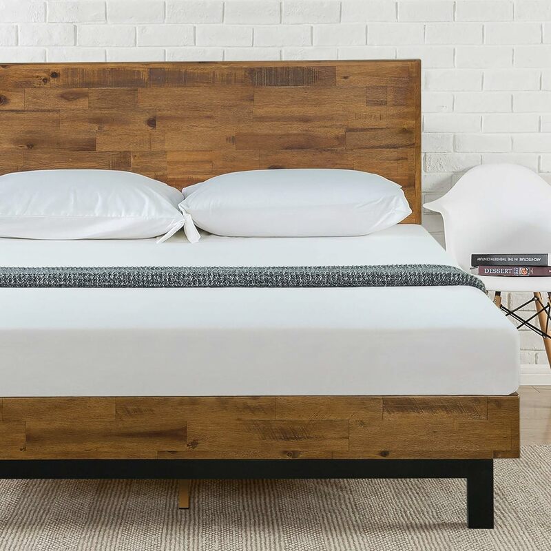 Zinus tricia โครงเตียงแพลตฟอร์มไม้พร้อมหัวเตียงแบบปรับได้แผ่นไม้รองรับกับกล่องไม่จำเป็นต้องมีสปริงประกอบง่ายคิง