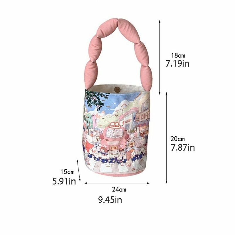 Stampa borsa di tela di coniglio Kawaii pupazzo di neve borsa di cartone animato di grande capacità borsa di immagazzinaggio di stile Ins borsa a secchiello animale femminile/ragazze