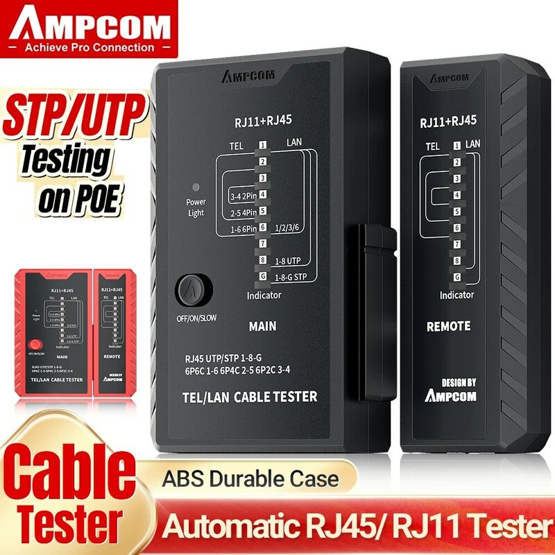 AMPCOM Network Cable Tester,  RJ45 Cable LAN Phone Wire Tester Tool Networking Tool Ethernet Repair For RJ45/RJ11/CAT6/CAT7/CAT8