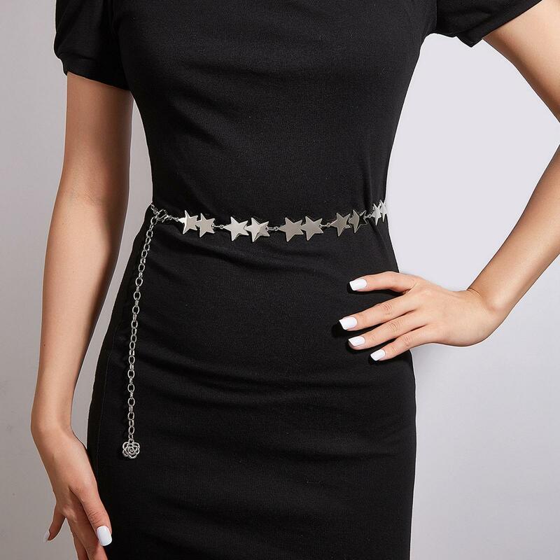 Sabuk rantai pinggang wanita, sabuk rantai pinggang logam dapat disesuaikan untuk dekorasi gaun rok