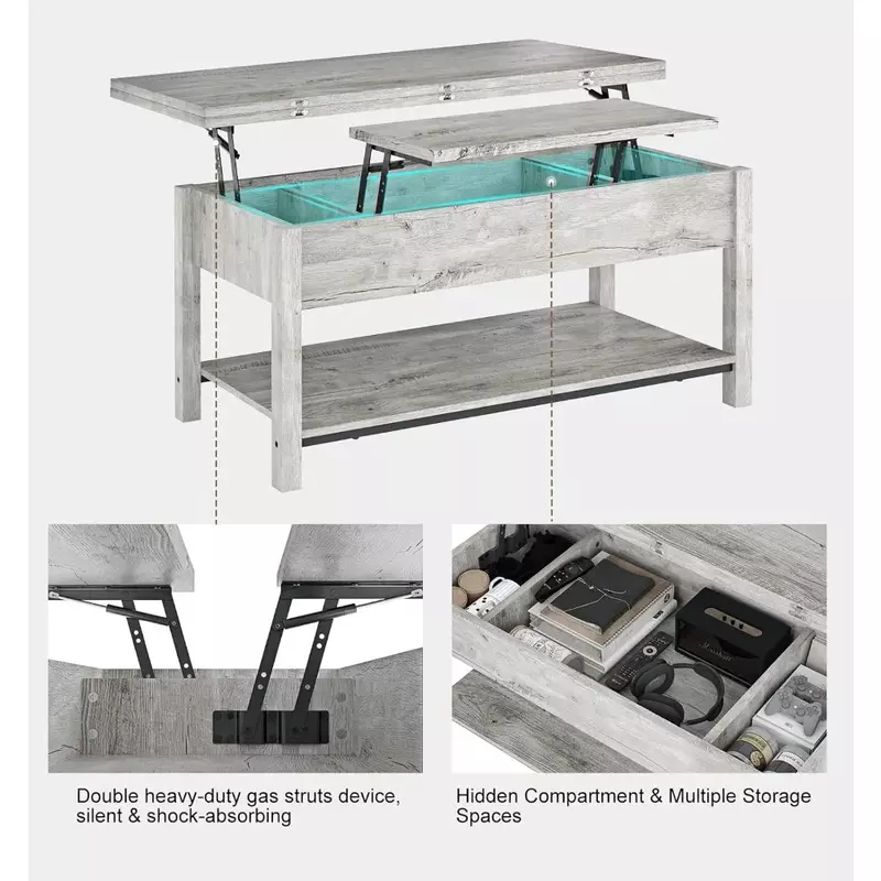 Hidden Storage Lift Top Coffee Table, cinza, converte-se para jantar, Recepção Room Center, Sala de estar, 41,7"