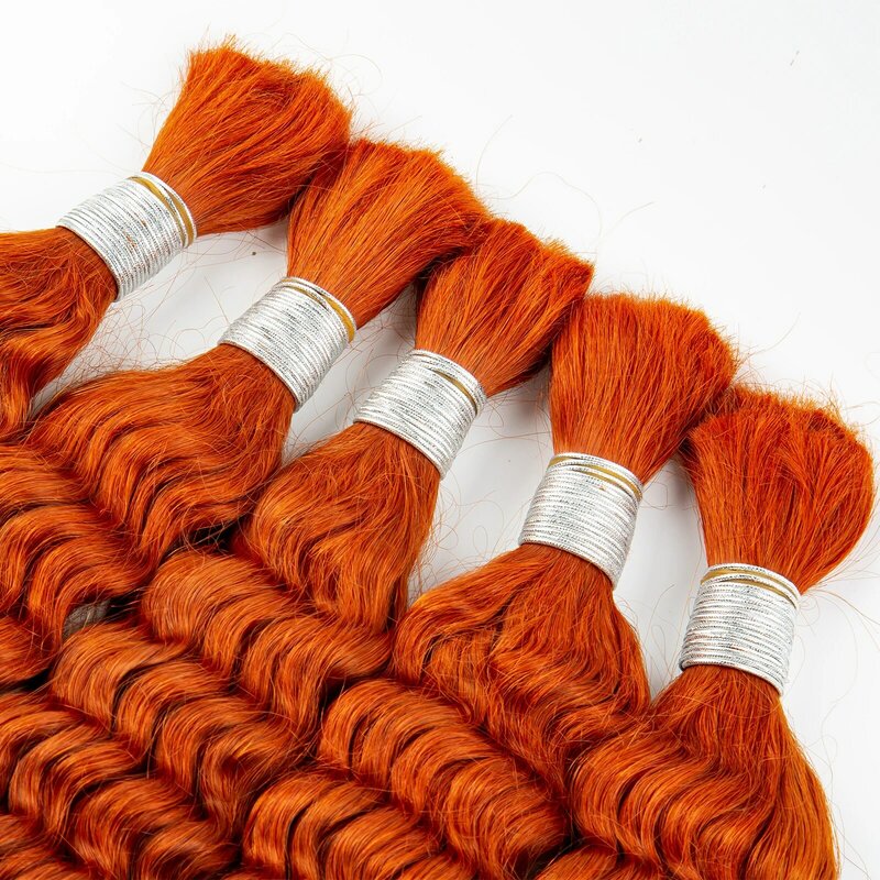 Человеческие волосы оптом 350 # Имбирные апельсиновые глубокие волнистые человеческие волосы для плетения 100% Необработанные необработанные волосы для наращивания насыпью