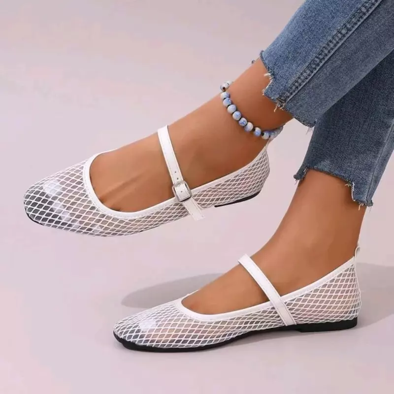 รองเท้าบัลเลต์รองเท้าส้นแบนผู้หญิงสำหรับสตรีดีไซน์แบรนด์2024รองเท้าแฟชั่น Mary Jane ส้นเตี้ยรองเท้าลำลองพื้นรองเท้านุ่มมีสายรัดตื้น