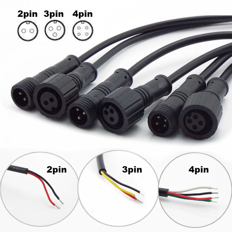 2Pin 3Pin 4Pin 3A Power Cable  Male Plug Female Jack Adapter Connector Wire 500V Connector Cords IP65 Waterproof L1