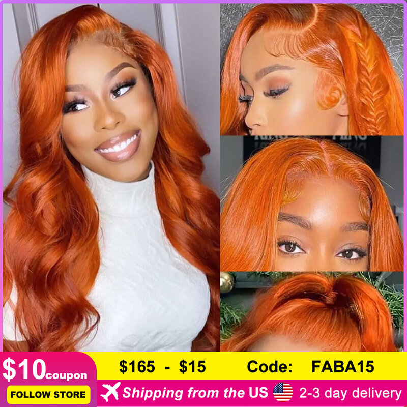 Ginger Orange Body Wave Human Hair HD Transparent Lace Front Wig Ginger Orange Free Part Human Hair Lace Wig With Baby Hair