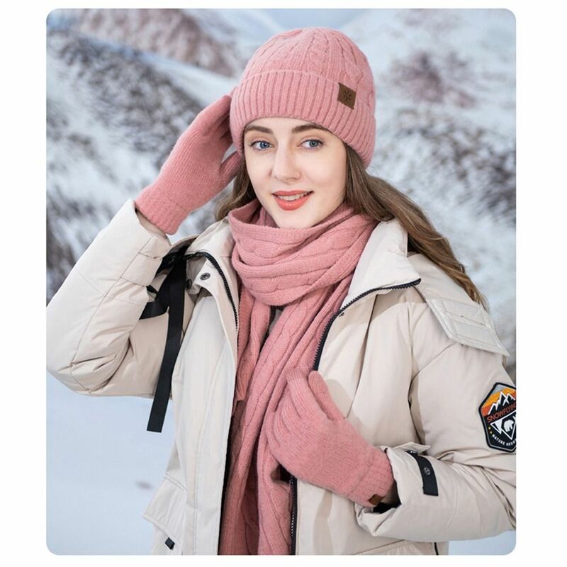 Warm Beanie Hat Scarf Gloves Set Fashion Casual 3 in 1 Winter Hat Soft Long Knit Scarf for Women & Men