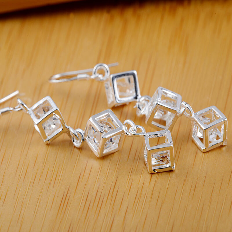 Женские серьги-подвески с кристаллами, из серебра 925 пробы