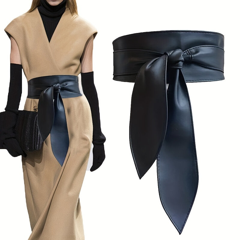 Cintura da donna in pelle PU cintura larga da donna cappotto cinghie Decorative abiti moda cintura annodata con fiocco cintura elegante per svolazzanti con fiocco