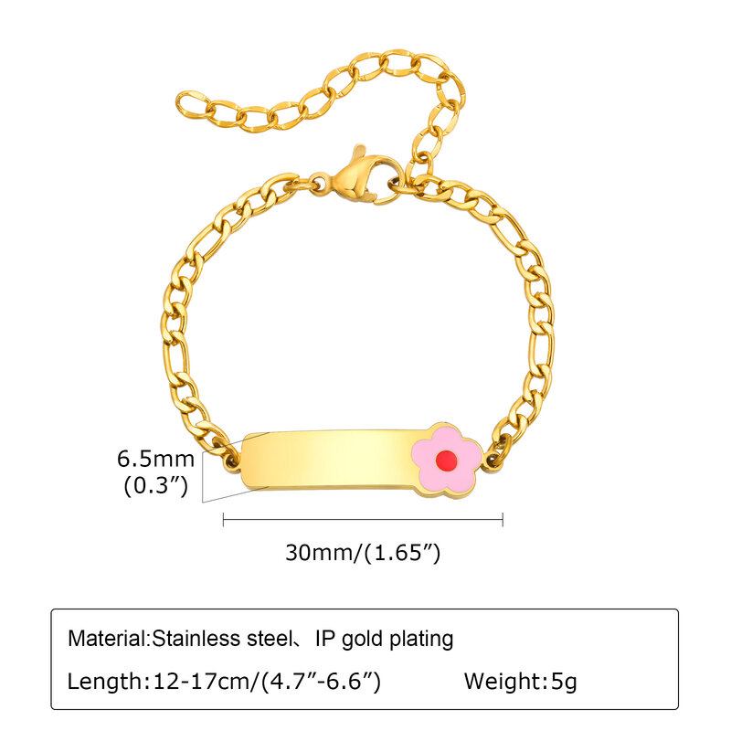 Personalized Name ID Bracelet for Kids Baby, Cute Flower with Adjustable ChainGril Chilren Birthday Gift Stainless Steel Jewelry
