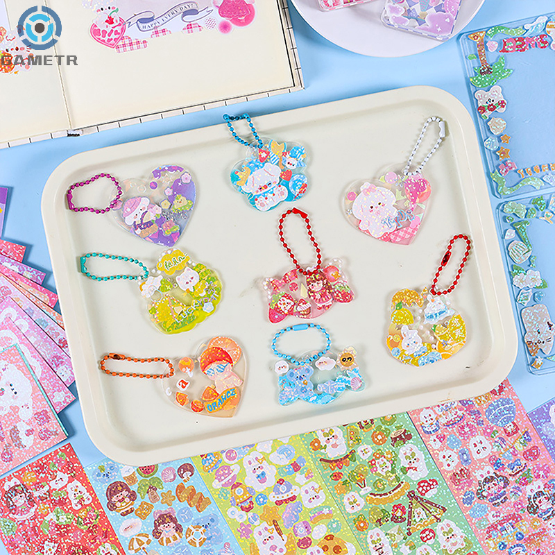 10 pezzi Kawaii coreano Deco Sticker Pack Cute Colorful Cartoon Designs Sparkling Glitter Effect Diary Deco
