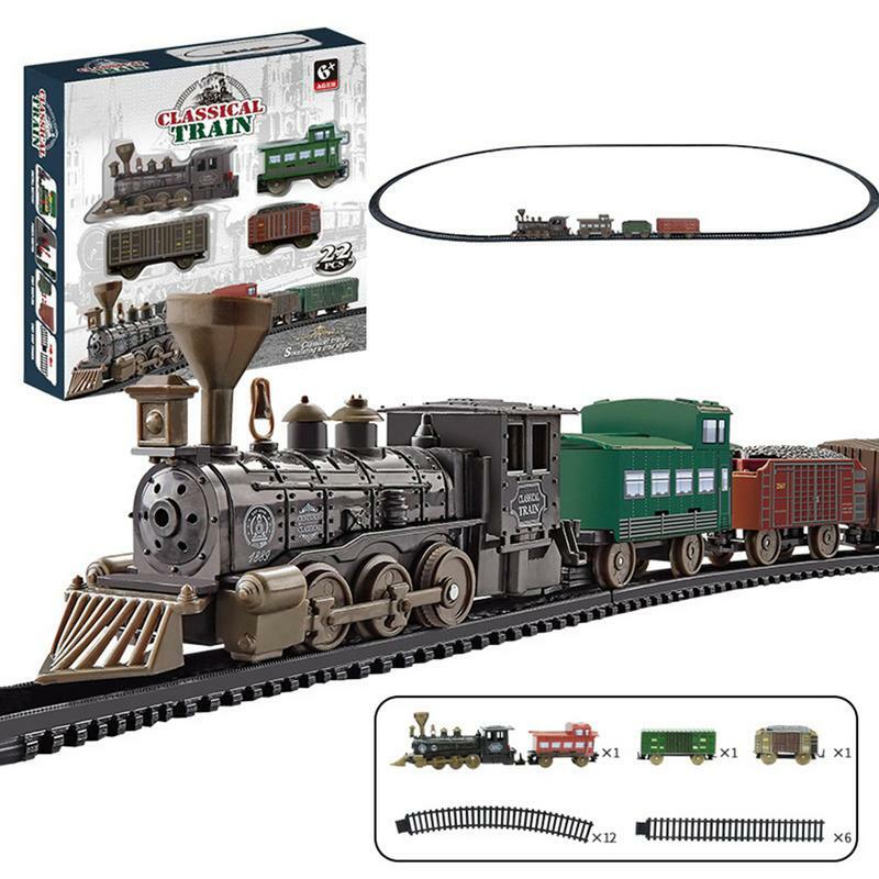 Set di treni per bambini gioco a batteria treno giocattoli auto da carico e pista lunga Puzzle giocattoli modello treno ferroviario Set per ragazzi