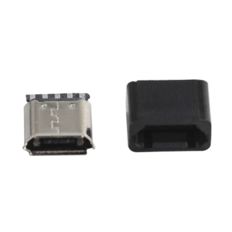 Conector Micro USB de 100 piezas, cable de soldadura hembra con cubierta negra 5P