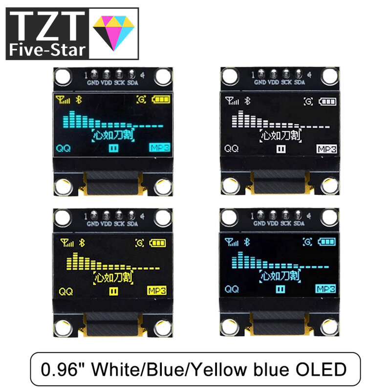 TZT-Carte d'écran LCD pour Ardu37, technologie d'affichage OLED, 0.96 pouces, IIC éventuelles I série 7/4 broches blanc/bleu/jaune bleu/jaune, SSD1306 12864