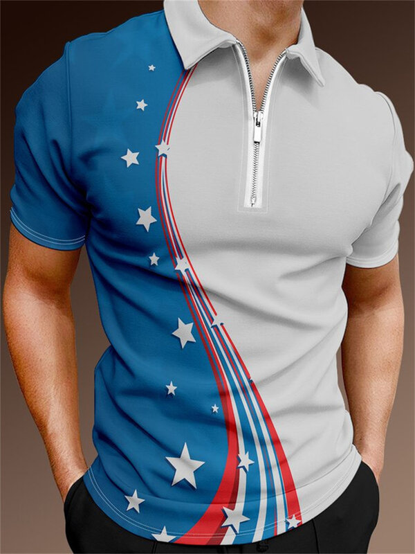 NEW Men's Solid Color Polo Shirt Short Sleeve Turn-Down Collar Zipper Polo Shirt&for Men Casual Streetwear 2022 Summer Male Tops