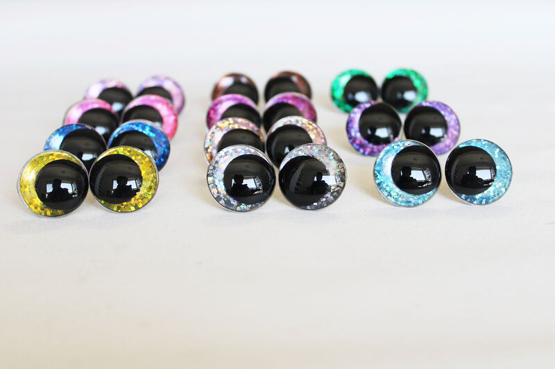 Olhos de animais de pelúcia com lavadora manual, brinquedo cômico, Glitter redondo do aluno, 12mm a 28mm, 10pcs