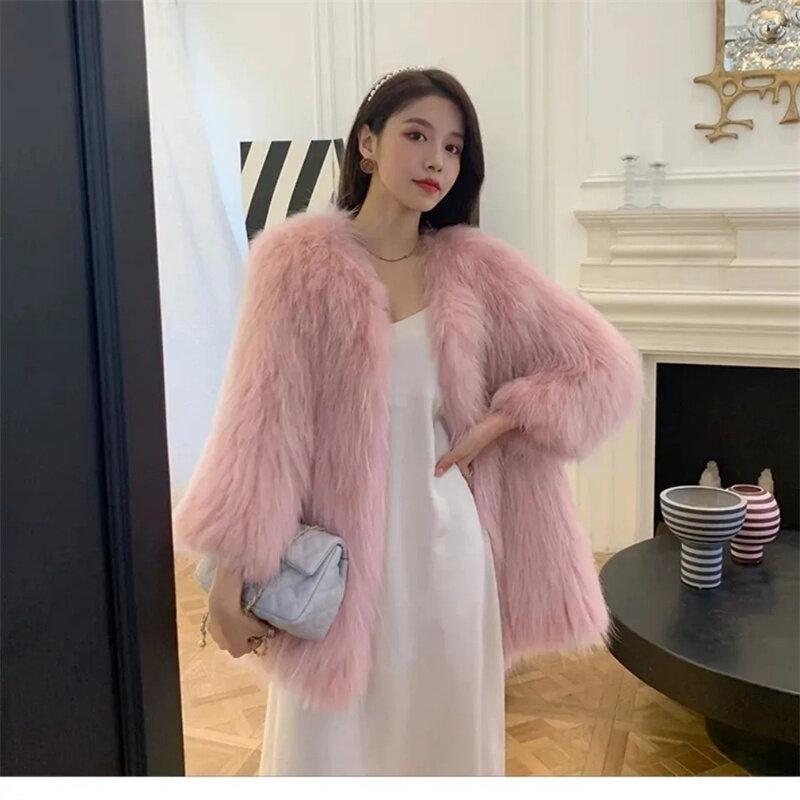 Women Fur Coat  Autumn/Winter New Female Thickened Imitation Raccoon Overcoat Ladies Mid-length Fashion Young Women's Clothing