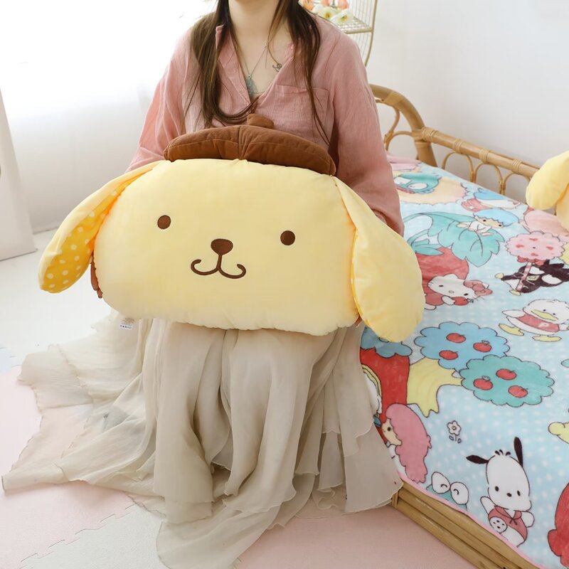 Sanrio Cute Pom Pom Purin Plush Toy Headrest Seat Belt Cover Back Cushion For Car Seat Throw Pillow Sofa Bed Xmas Gifts Girl