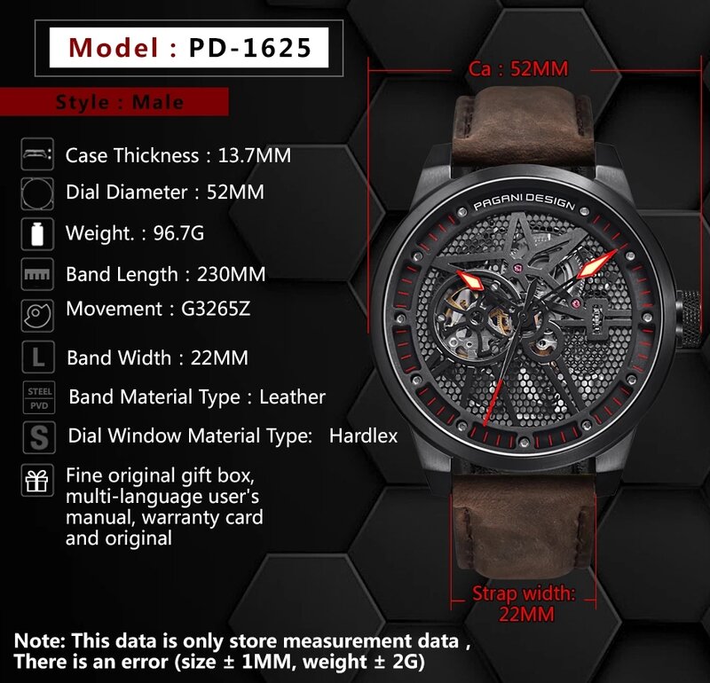 Luxury ยี่ห้อ PAGANI หนัง Tourbillon นาฬิกาผู้ชายอัตโนมัตินาฬิกาข้อมือผู้ชายแฟชั่น Mechanical Watchesgeneva นาฬิกา