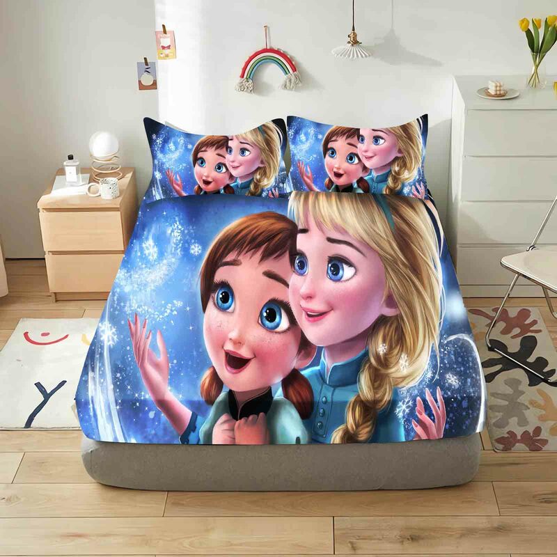 Juego de ropa de cama de Frozen con funda de almohada 3d, Sábana bajera, adecuada para niños y adultos