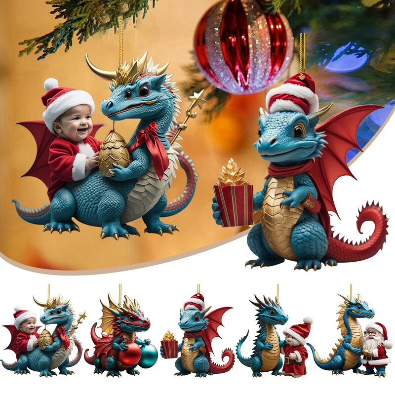 2D Акриловый Рождественский дракон, рождественская елка, подвесное украшение, подвесное украшение, рождественская подвеска Вечерние