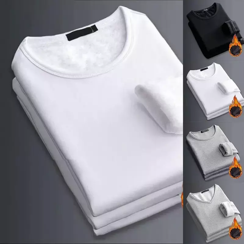 Camisa térmica de 1 manga para hombre, camisa de piezas larga y suave con cuello en V O, Color negro sólido, ropa interior