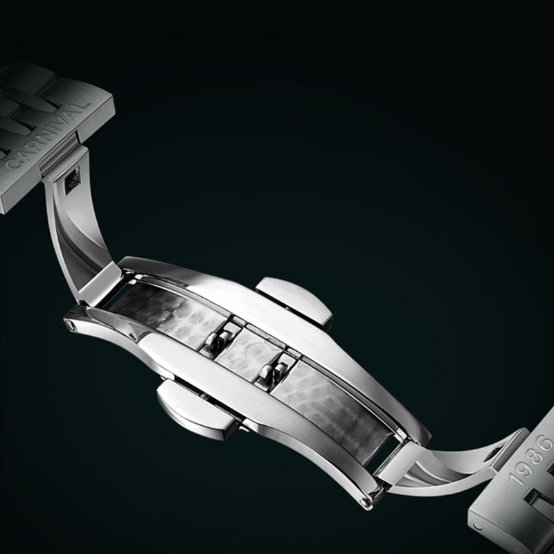 Мужские автоматические механические часы CARNIVAL 2023, Роскошные водонепроницаемые часы из нержавеющей стали с сапфировым стеклом, 30 м