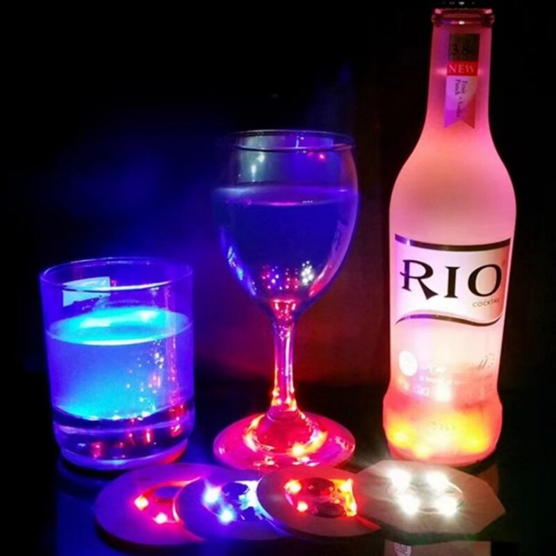 40 pcs LED Coaster Flash Light Battery Powered Wine glass Mat Cup Pad Sticker Bottle Drinking Club Bar Party Decor lamp