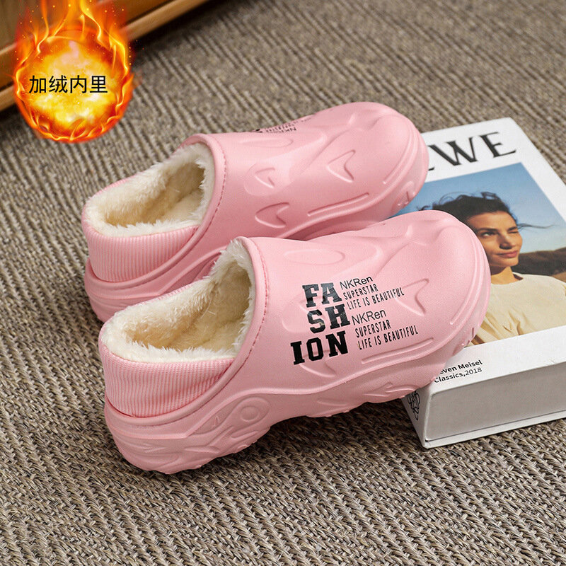 Winter Men's Comfortable Warm Cotton Shoes Plus Velvet Thickened Waterproof Slippers Non-slip Wear-resistant Casual Home Shoes