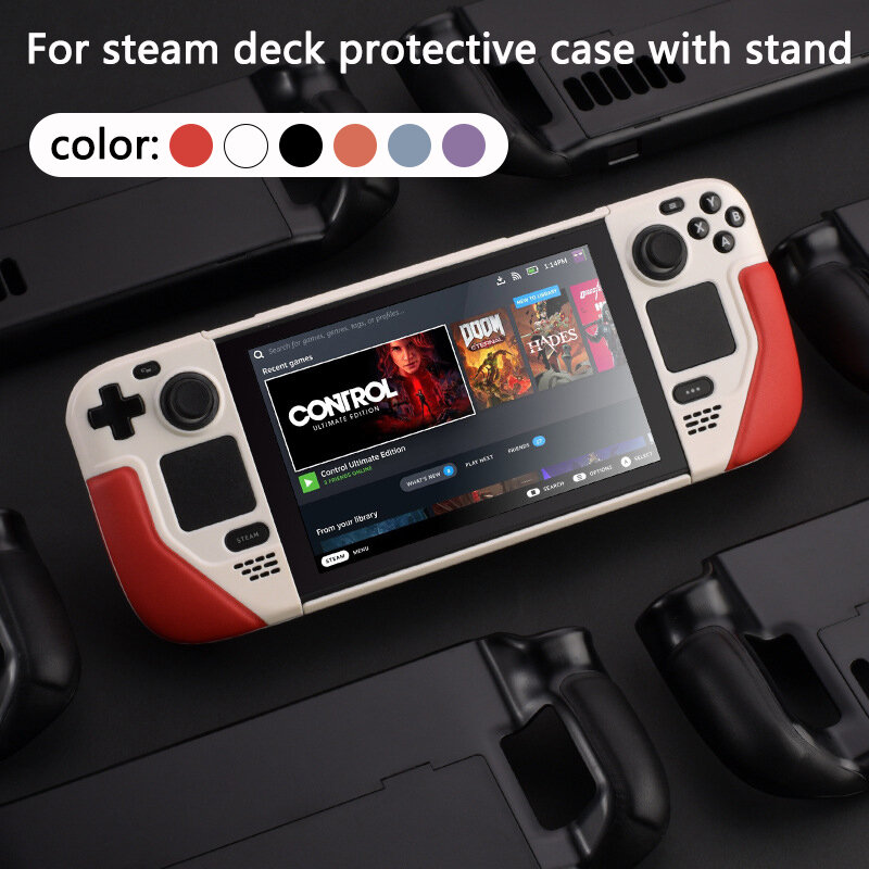For steam deck protective case Cowhide wrapping host with bracket protective cover Full Protection Case Flip Leather Grip