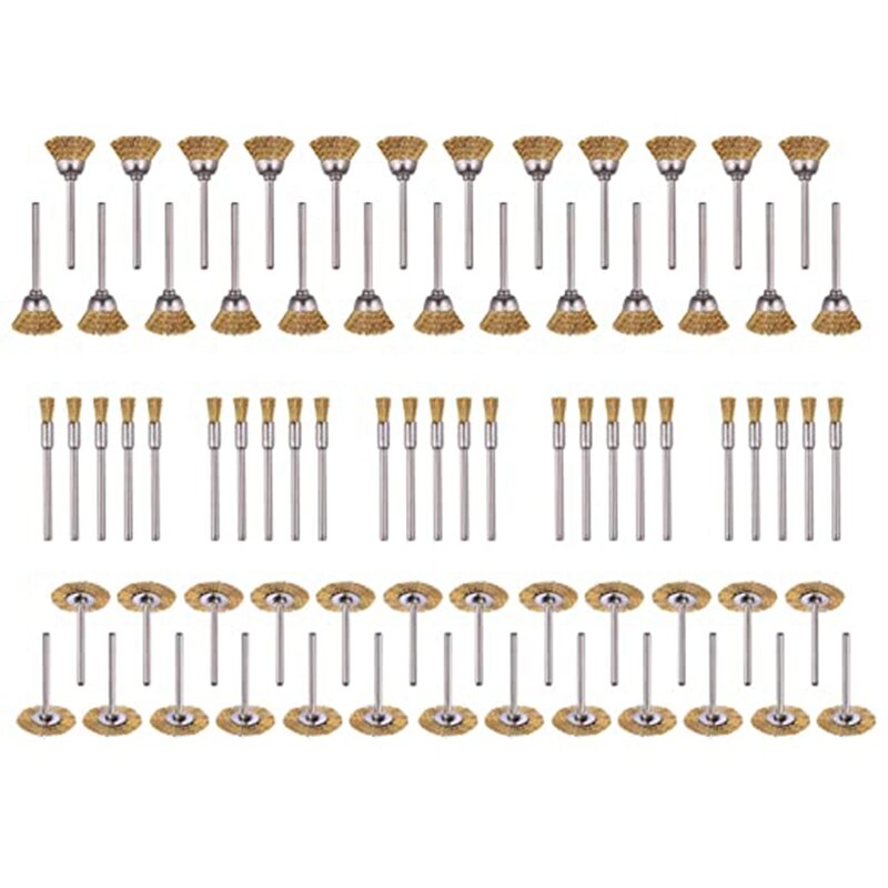 75 Pcs Brass Wire Brushes Set, Steel Wire Wheels Pen Brushes Set Kit Accessories For Rotary Tool-1/8 Inch(3Mm) Shank