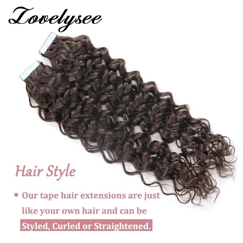 2g/pcs Water Wave Tape in Human Hair Extensions Adhesive Invisible Brazilian Keratin Natural Brown Real Human Hair for Women