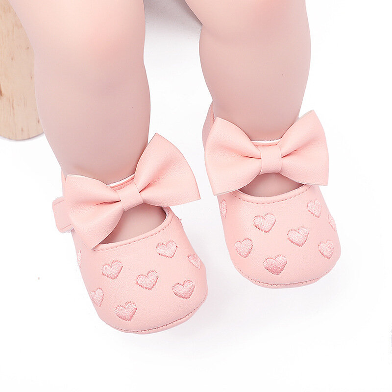 PU Leather Bowknot Baby Girls Shoes Cute Moccasins Heart Soft Sole Flat Shoes First Walkers Toddler Princess Footwear Crib Shoes
