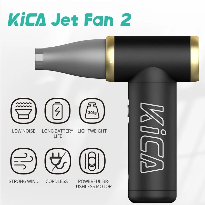 KICA JetFan 2-limpiador de teclado de ordenador inalámbrico portátil, ventilador de chorro KICA de 100000RPM, plumero de aire de compresión, soplador de polvo de aire eléctrico