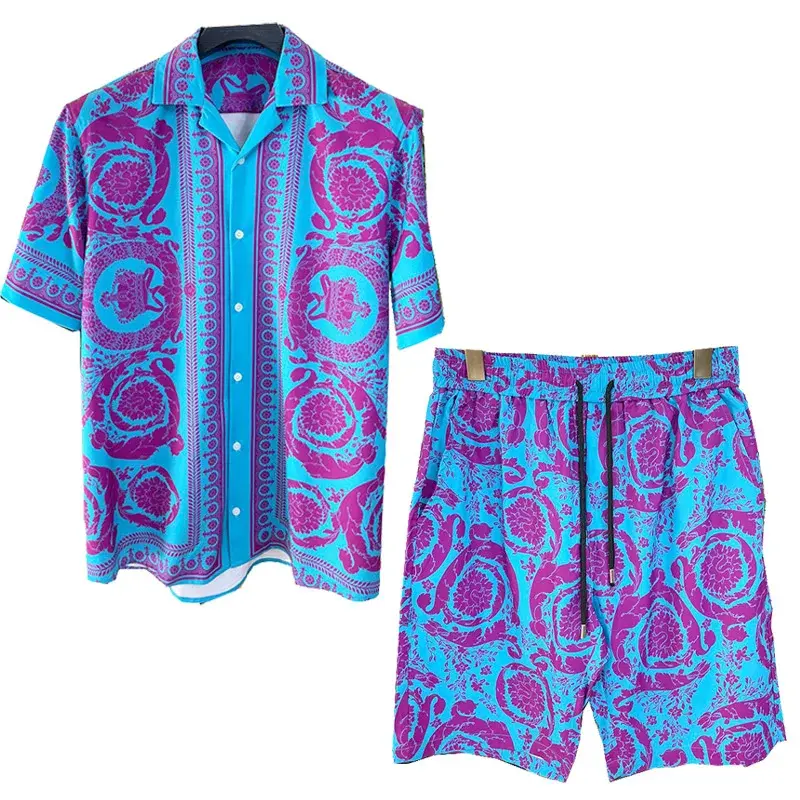 Terno de luxo havaiano masculino, conjunto de camisa floral, roupa de manga curta, casual, marca de moda, verão, novo, 2 peças